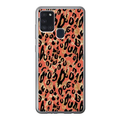 Produktbild von MuchoWow® Handyhülle Schutzhülle Hülle für Samsung Galaxy A21s Pantherdruck - Gold - Rosa Silikon Softcase Handy Hülle - Hartschale