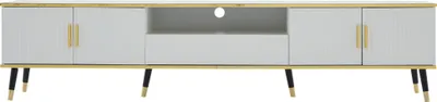 Image de OKWISH Meuble TV Bas Blanc avec 1 Tiroir, Passe-Câbles, Design Moderne, Panneau de Particules - 200x40x46 cm