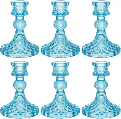 Produktbild von Blauer Glas-Kerzenhalter, 6-teilig, für Stumpenkerzen, elegante Tischdekoration
