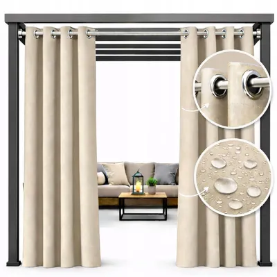 Produktbild von Wasserdichter Gartenvorhang 155x180 auf Rollen für Terrasse und Balkon, hellbeige, 1 Stück.