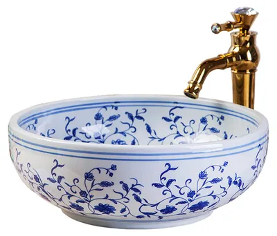 Keramik-Waschtisch, blau-weiß, handbemalt, Ø 41 cm
