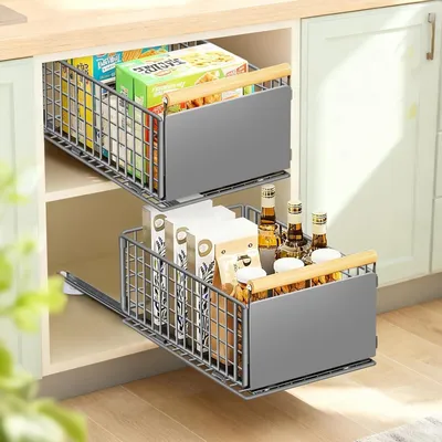 Immagine prodotto di Omgoods - 2 cassetti estraibili per cucina, da montare senza foratura, capacità fino a 25 kg