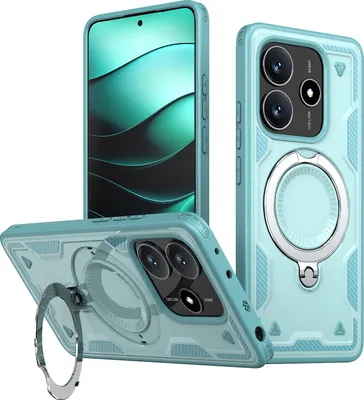 Immagine prodotto di Custodia a doppio strato per Xiaomi Redmi Note 14 5G, custodia protettiva magnetica militare con anello metallico e supporto Verde menta