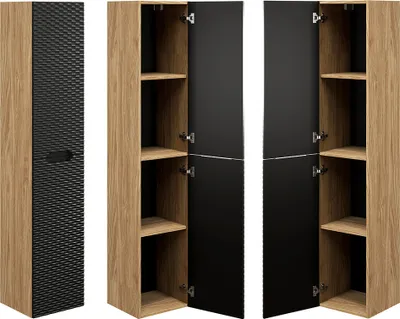 Produktbild von Hochschrank 2-türig in Eiche mit schwarz OLUO-56-BLACK