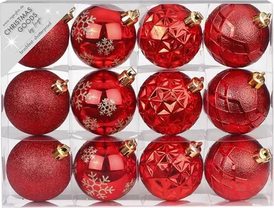 Produktbild von Inge‘s Christmas Decor 81195G003, Kugel-Weihnachtsschmuck, Rot, 12 Stück(e), Box, 60 mm