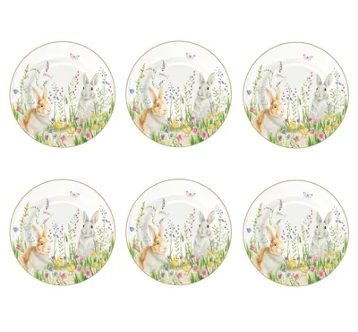 Produktbild von 6er Set Kuchenteller HAPPY EASTER mit Hasen D. 19cm aus Porzellan Easy Life