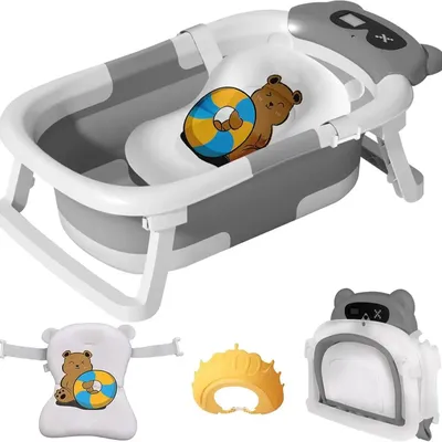 Produktbild von Baby Badewanne - Faltbare Badewanne - Tragbar - Mit Badekissen - Temperaturanzeige - PP-Kunststoff - Für 25–36 Monate - Grau