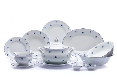 Zdjęcie produktu dla Zestaw do jadalni Thun Rulak Zettlitz Ophelia, czeska porcelana, niebieskie uchwyty, Thun RZ, 25 d.