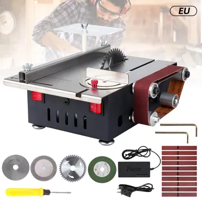 Zdjęcie produktu dla Mini piła stołowa – piła stołowa z szlifierką taśmową – 200 W – regulowana prędkość obrotowa – głębokość cięcia 3 cm – do drewna, tworzyw sztucznych, metalu i kamienia