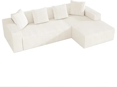 Immagine prodotto di AIORBER Divano moderno componibile Cloud, divano profondo a L, imbottito morbido, senza montaggio, tre posti con cuscini, velluto a coste, bianco