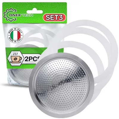 Immagine prodotto di 3 guarnizioni in gomma con filtro per macchine da caffè Moka da 2 tazze