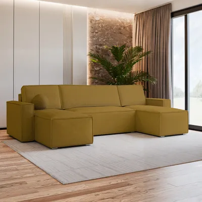 Produktbild von Masseno Ecksofa PESANO M mit Schlaffunktion U-Form, Sofa mit Bettkasten, Wohnzimmersofa, Couch, Soffa, Bettsofa, Couchgarnitur- Gelb, MONOLITH 48