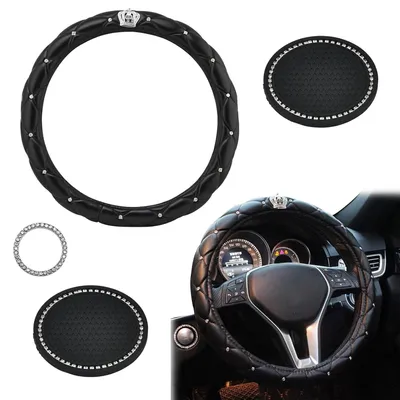 Imagen del producto de TRANKIELO® - Funda universal para volante - Microfibra antideslizante con detalles de pedrería - 37-38 cm
