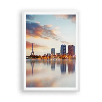 Produktbild von Gerahmtes Poster - Weißer Rahmen - Fluss Wolkenkratzer Ansicht Eiffle - 70x100 cm - Wand Bild - Wanddeko - Wandbilder - Wandposter - Bilderrahmen - Bilder - Kunstdruck - Wandbild - P2WPA70x100-2831