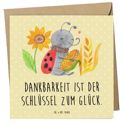 Produktbild von Mr. & Mrs. Panda faltkarte Erntedankfest Dankbarkeit - Gelb Pastell - Geschenk, anlasskarte, Schlüssel zum Glück, doppelkarte, Events, Erntefest, Glückwunschkarte