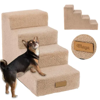 Produktbild von Hundetreppe 4 Stufen personalisiert mit Namen, Haustiertreppe für Hunde und Katzen, Einstiegshilfe für ältere und kranke Tiere, Hunderampe