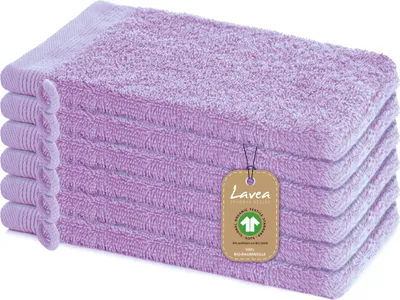 Produktbild von Lavea® 6er Set Waschlappen 16x22 cm, Waschhandschuhe Bali Frottee für Gesicht & Körper, kleine Handtücher, 100% GOTS Baumwolle, Premium Frottier, Flieder