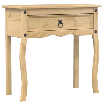 A wooden console table with one drawer and a ring pull handle, shown against a white background.