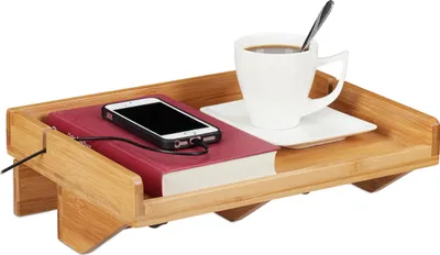 Produktbild von Relaxdays Bettablage, Mini-Nachttisch zum Anklemmen, aus Bambus, platzsparend, Kabelschlitze, Ablage BT 33x24 cm, natur