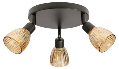 Immagine prodotto di Lampada da soffitto con paralumi scanalati color ambra Amcos, nero e ambra, 3xE14x40W, metallo, dimensioni: 16x48x48 cm, IP20, Candellux