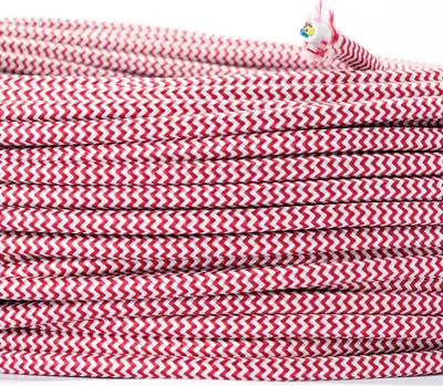 Obrázek produktu pro Textilní kabel pro svítidla YML 3-žilový, (3x 0,75 mm) Elektrický kabel s textilním pláštěm a zemnícím vodičem pro svítidla, červeno-bílý, 5 m