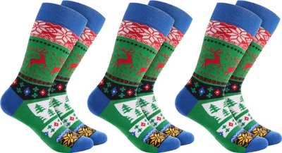 Produktbild von BRUBAKER 3 Paar Weihnachtssocken für Damen und Herren - Lustige Socken Weihnachten, Weihnachtsmuster Rentiere Grün, Größe 35-40
