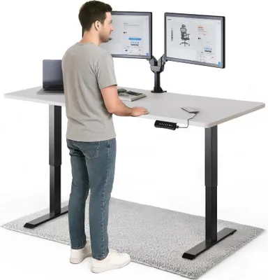 Produktbild von DESKSPACE PRO Elektrisch höhenverstellbarer Schreibtisch – 160x80 cm Memory & Kollisionsschutz, Computertisch Weiße Tischplatte / Schwarzes Gestell