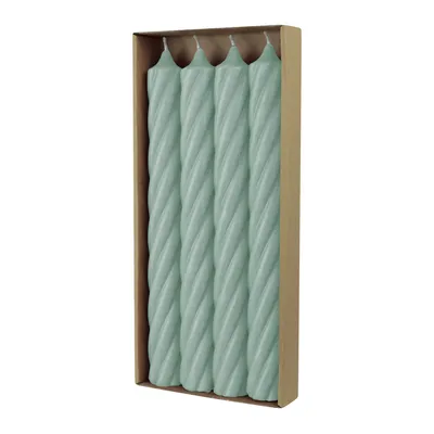 Produktbild von Rustikale Stabkerzen Grün 250/28mm 4er-Set - Durchgefärbt, RAL-Gütezeichen, Lange Brenndauer, Twist-Design, 4 Stück