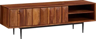 Produktbild von WOHNLING Lowboard Sheesham Massivholz 123x42x35 cm TV-Kommode mit zwei Türen TV-Schrank Hoch Fernsehtisch Fernsehschrank Modern Fernsehkommode