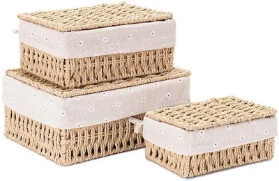 Produktbild von Ibenzoa® Aufbewahrungskorb-Set 3-teilig, handgeflochten aus Papierseil, platzsparend, 26×20×12 / 22×16×10 / 18×12×8 cm, vielseitig für Bad, Küche, Schlafzimmer