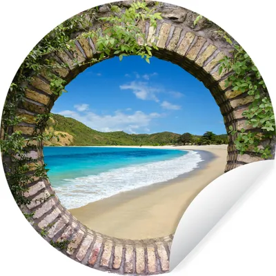 Produktbild von MuchoWow® Runde Wandtattoo - Wandsticker Tapete Aufkleber Strand - Meer - Blick Ø 80 cm Selbstklebend und Repositionierbar - Wandaufkleber - Kreis - Mauerkreis - Wand Bilder - Wandsticker - Wohnzimmer Dekoration - Dekoration für die Wände - Aluminium - Babyzimmer