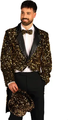Produktbild von T4252-1401-S gold-schwarz Herren Pailletten Frack-Jacke Broadway Gr.S=48