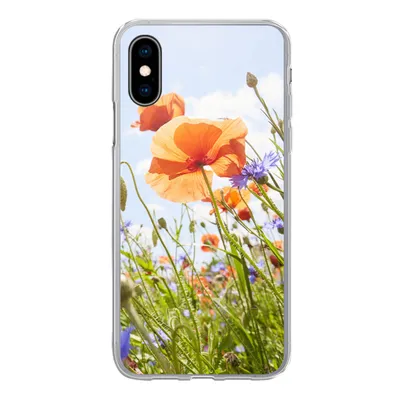 Produktbild von MuchoWow® Handyhülle Schutzhülle Hülle für iPhone X Blumen - Mohn - Frühling - Natur - Rot - Blau Silikon Softcase Handy Hülle - Handyhülle