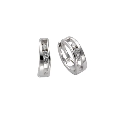 Produktbild von F Klappcreolen 925/- Sterling Silber 1,3cm weiß Zirkonia weiß 025210040