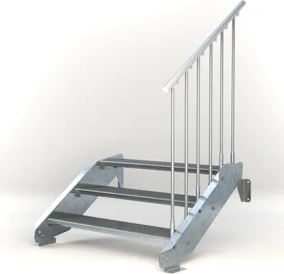 Produktbild von Stahltreppe 3 Stufen bis Höhe 64 cm, Laufbreite : 110 cm Geländer rechts ST 1 (31 / 31 mm)