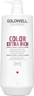 A white bottle of Goldwell Dualsenses Color Extra Rich Brilliance Shampoo with a pump dispenser.