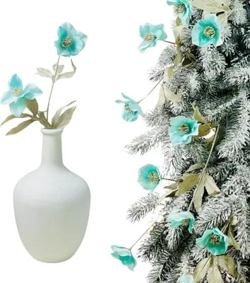 Image de Eglantine bleu clair sur une branche - Fleurs pour un arbre de Noël 43 cm
