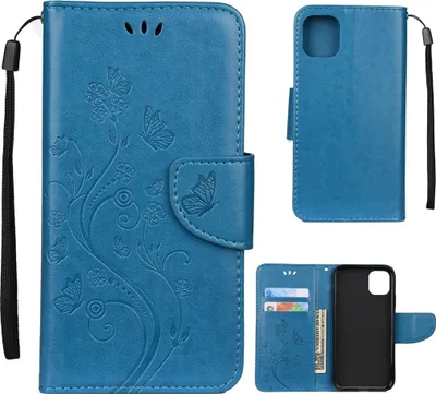 Produktbild von Mobigear Flowers iPhone 11 Hülle Klapphülle Geldbörse - Blau