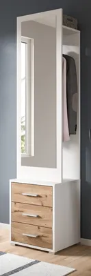 Produktbild von Kompaktgarderobe "Pallas" in weiß und Eiche Garderobe mit Spiegel 45 x 190 cm