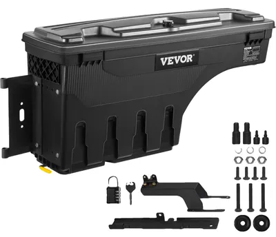 Immagine prodotto di Cassetta portaoggetti per camion VEVOR, con coperchio chiudibile a chiave, contenitore per attrezzi in ABS impermeabile da 6,6 galloni/20 litri, compatibile con Chevrolet Silverado 1500 e GMC Sierra 1500 dal 2019 al 2020, lato passeggero, colore nero