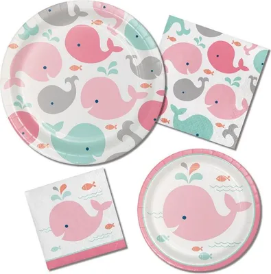 Produktbild von 8 kleine Papp Teller Happy Baby Wal Party Pink