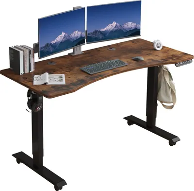 Produktbild von Hilodesk 140cm Elektryczne Biurko stojące z regulowaną wysokością, biurko stojące do domowego biura, biurka komputerowego, vintage(Pulpit jest zakrzy)