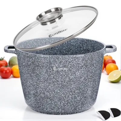 Produktbild von Suppentopf – 15 Liter – Aluminium mit antihaftbeschichteter Marmoroberfläche – Durchmesser 32 cm