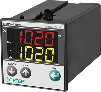 Zdjęcie produktu dla Wielofunkcyjny przekaźnik czasowy z wyświetlaczem LED 2x4 do montażu na panelu/drzwiach 48 mm x 48 mm