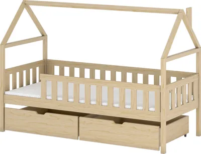 Produktbild von MIRJAN24 Kinderbett mit schubladen Domi, Hausbett, Lattenrost Flex aus Buchensperrholz (Farbe: Kiefer, Größe: 80x200 cm)