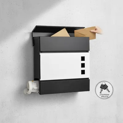 Produktbild von Wandbriefkasten Schwarz/Weiß Zeitungsrolle Postfach Mailbox Designer wetterfest
