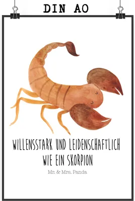 Produktbild von Mr. & Mrs. Panda Bild Sternzeichen Skorpion DIN A0 - Weiß - Geschenk, Oktober, Geburtstag November, Wandbild, wanddeko, drucke, Plakat, Kunstdruck, Skorpione