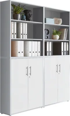 Produktbild von Aktenschrank TABOR 11 in lichtgrau / weiß matt, Schrankwand, Büroschrank, abschließbar, Metallgriffe