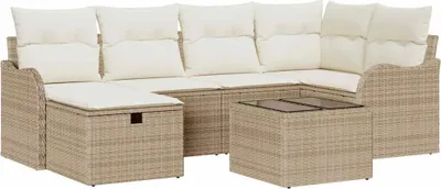 Image de vidaXL Ensemble de canapé de jardin avec coussins 7 pcs Beige et Crème Poly Rattan