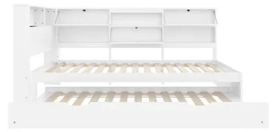 Immagine prodotto di Letto a giorno - Divano letto - Letto estraibile - Testiera con spazio contenitore - 140 x 200 cm - Bianco - Senza materasso